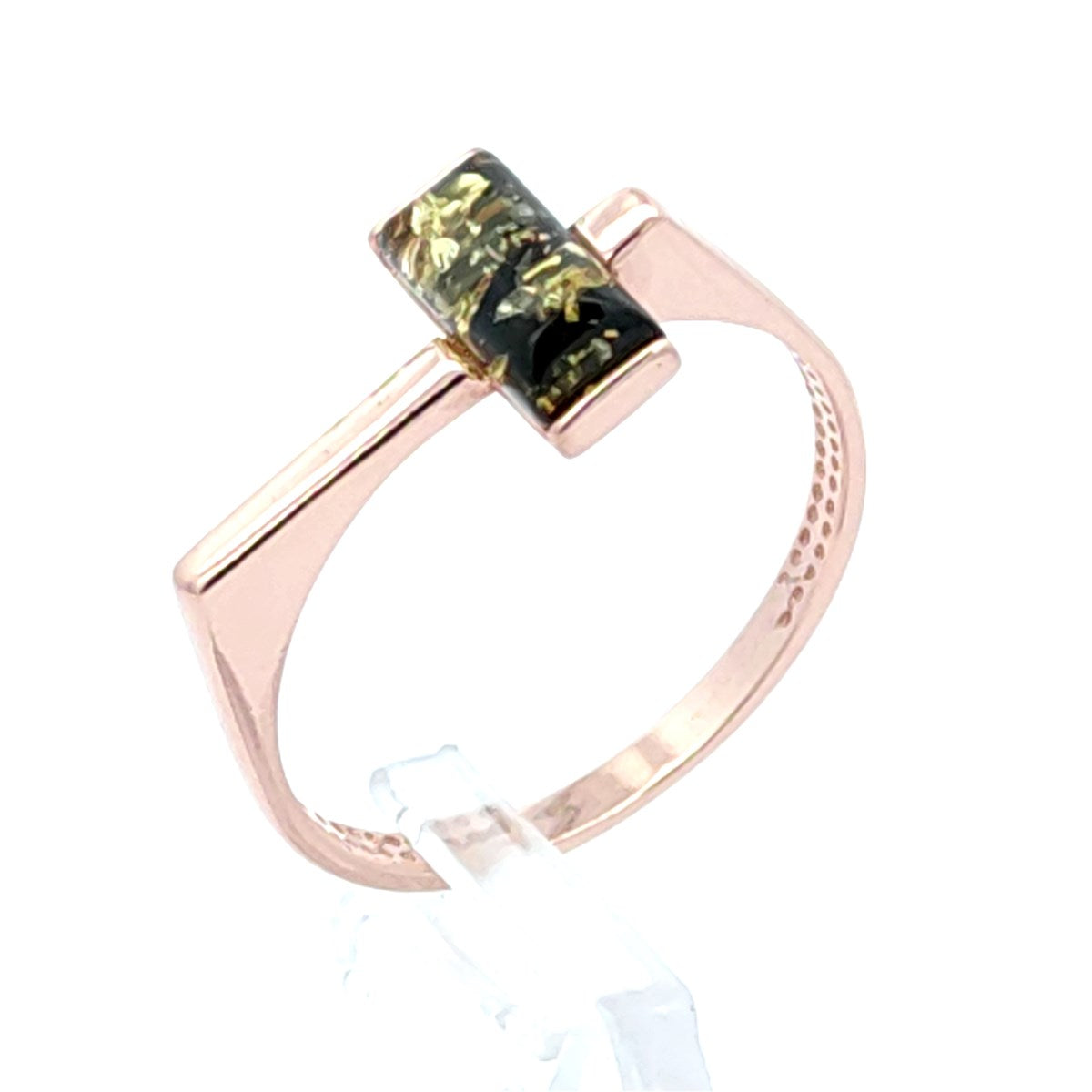 Rectangle Green Amber Silver Ring — DARVIN (Pre-Order)