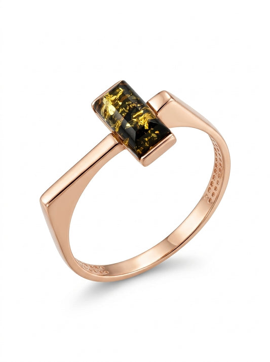 Rectangle Green Amber Silver Ring — DARVIN (Pre-Order)