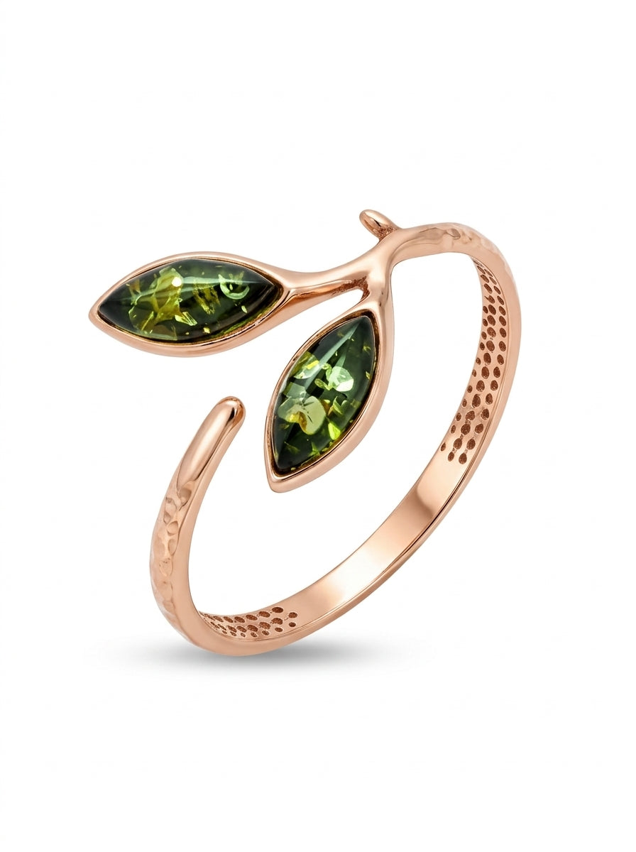 Marquise Green Amber Silver Ring — DARVIN (Pre-Order)