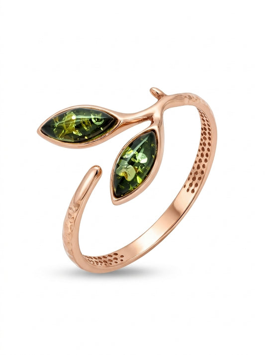Marquise Green Amber Silver Ring — DARVIN (Pre-Order)