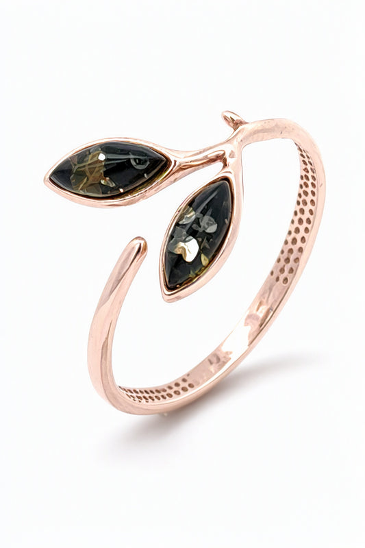 Marquise Green Amber Silver Ring — DARVIN (Pre-Order)