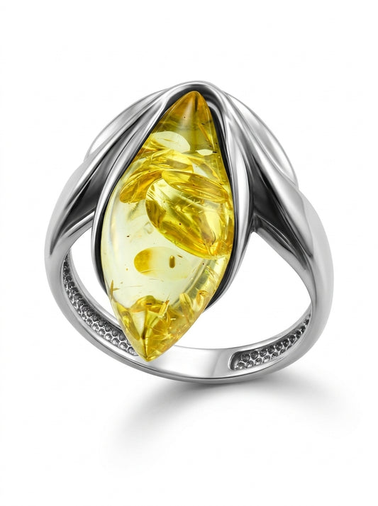 Marquise Lemon Amber Silver Ring — DARVIN (Pre-Order)