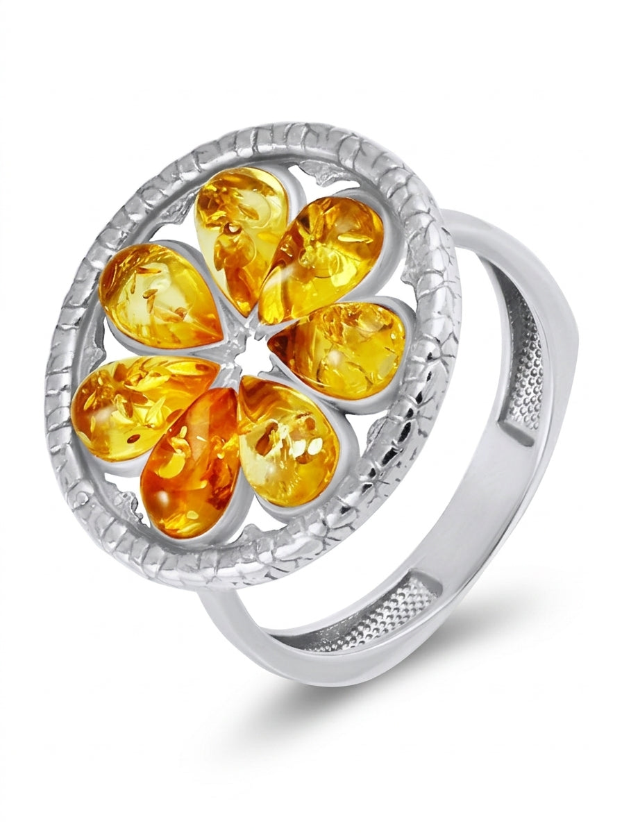 Teardrop Lemon Amber Silver Ring — DARVIN (Pre-Order)