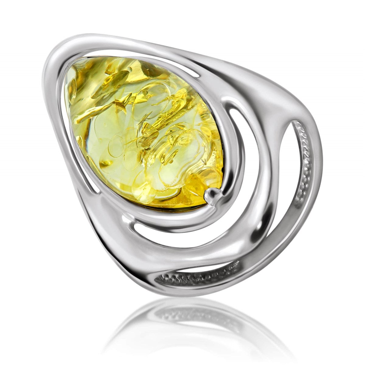 Oval Lemon Amber Silver Ring — DARVIN (Pre-Order)