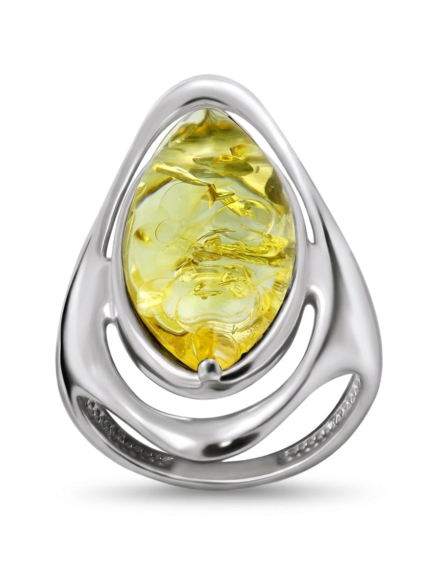Oval Lemon Amber Silver Ring — DARVIN (Pre-Order)