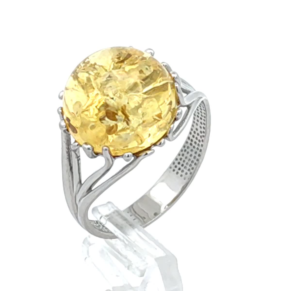 Round Lemon Amber Silver Ring — DARVIN (Pre-Order)
