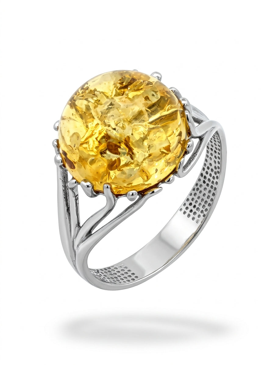 Round Lemon Amber Silver Ring — DARVIN (Pre-Order)
