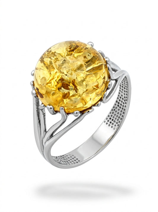 Round Lemon Amber Silver Ring — DARVIN (Pre-Order)