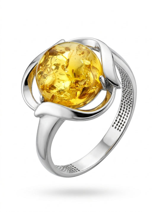 Round Lemon Amber Silver Ring — DARVIN (Pre-Order)