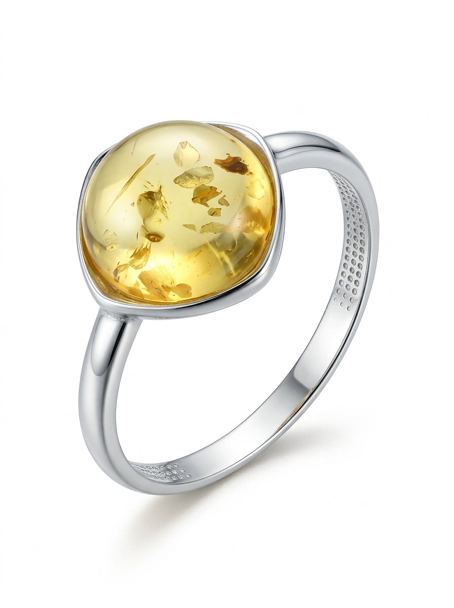 Round Lemon Amber Silver Ring — DARVIN (Pre-Order)