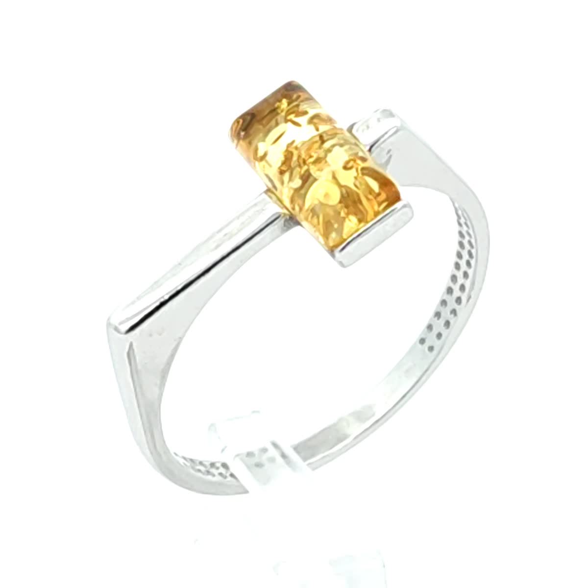 Rectangle Lemon Amber Silver Ring — DARVIN (Pre-Order)