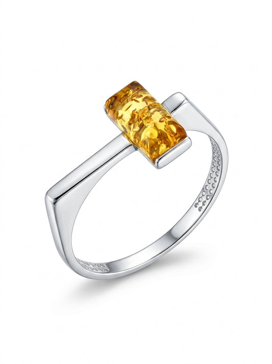 Rectangle Lemon Amber Silver Ring — DARVIN (Pre-Order)
