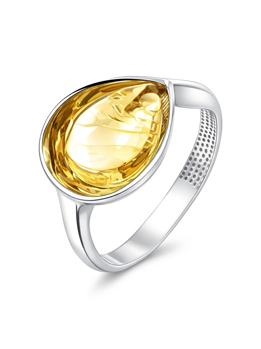Teardrop Lemon Amber Silver Ring — DARVIN (Pre-Order)