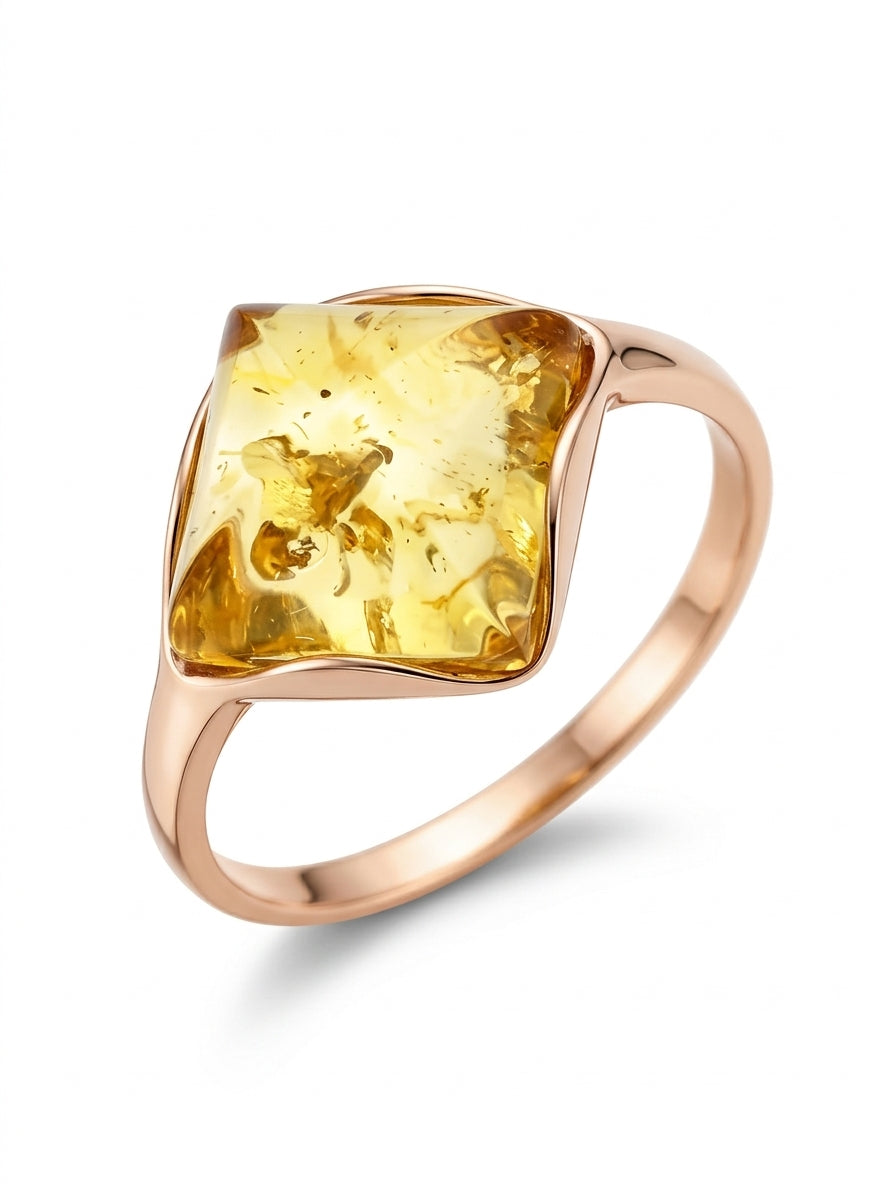 Square Lemon Amber Silver Ring — DARVIN (Pre-Order)