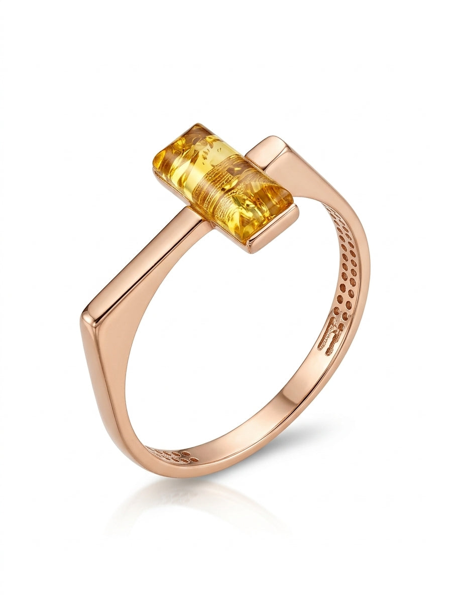 Rectangle Lemon Amber Silver Ring — DARVIN (Pre-Order)