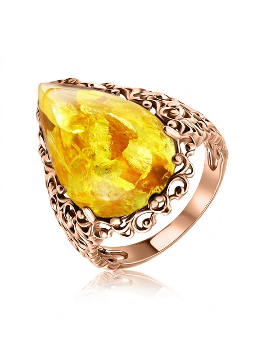 Teardrop Lemon Amber Silver Ring — DARVIN (Pre-Order)