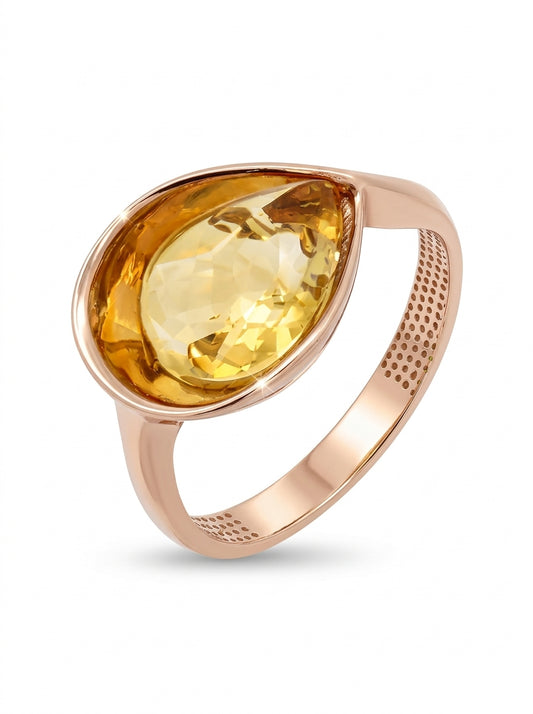 Teardrop Lemon Amber Silver Ring — DARVIN (Pre-Order)