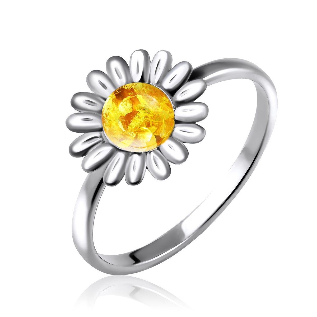 Round Lemon Amber Silver Ring — DARVIN (Pre-Order)