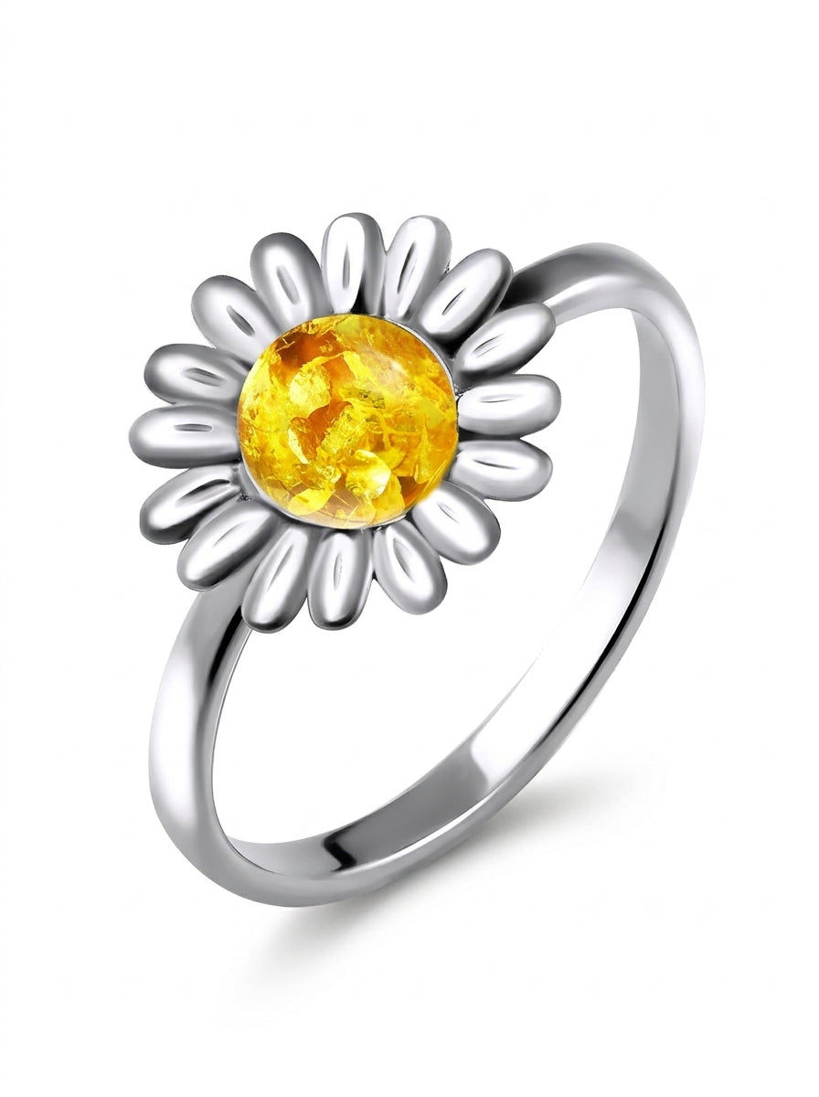Round Lemon Amber Silver Ring — DARVIN (Pre-Order)