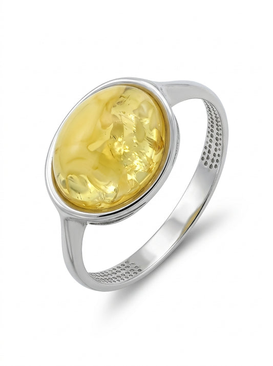 Oval White Amber Silver Ring — DARVIN (Pre-Order)