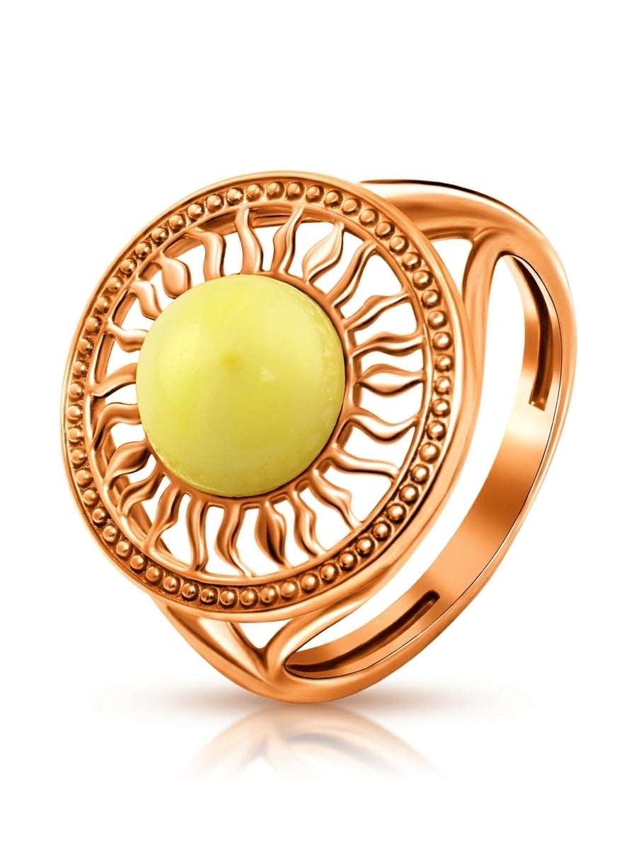 Round White Amber Silver Ring — DARVIN (Pre-Order)
