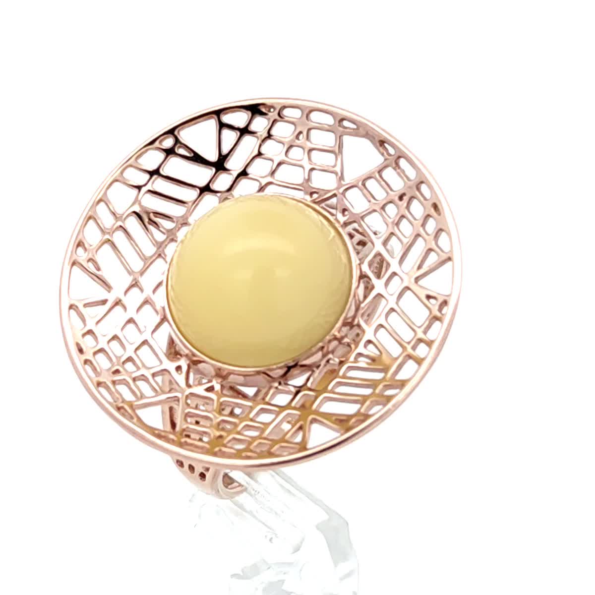 Round White Amber Silver Ring — DARVIN