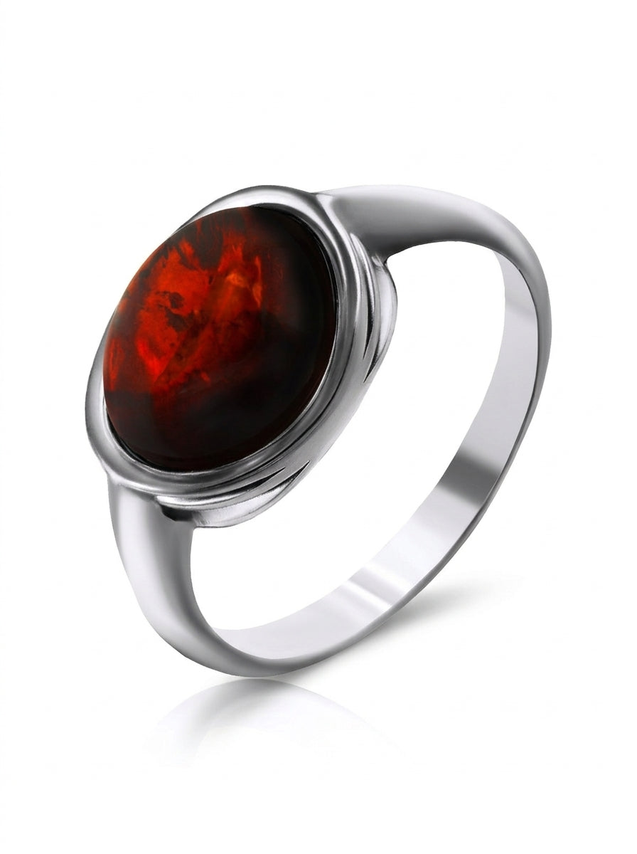 Oval Cognac Amber Silver Ring — DARVIN (Pre-Order)