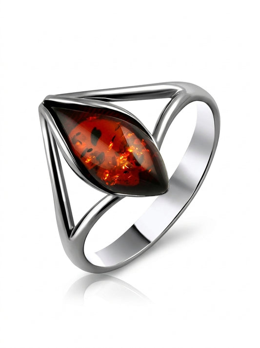 Marquise Cognac Amber Silver Ring — DARVIN (Pre-Order)