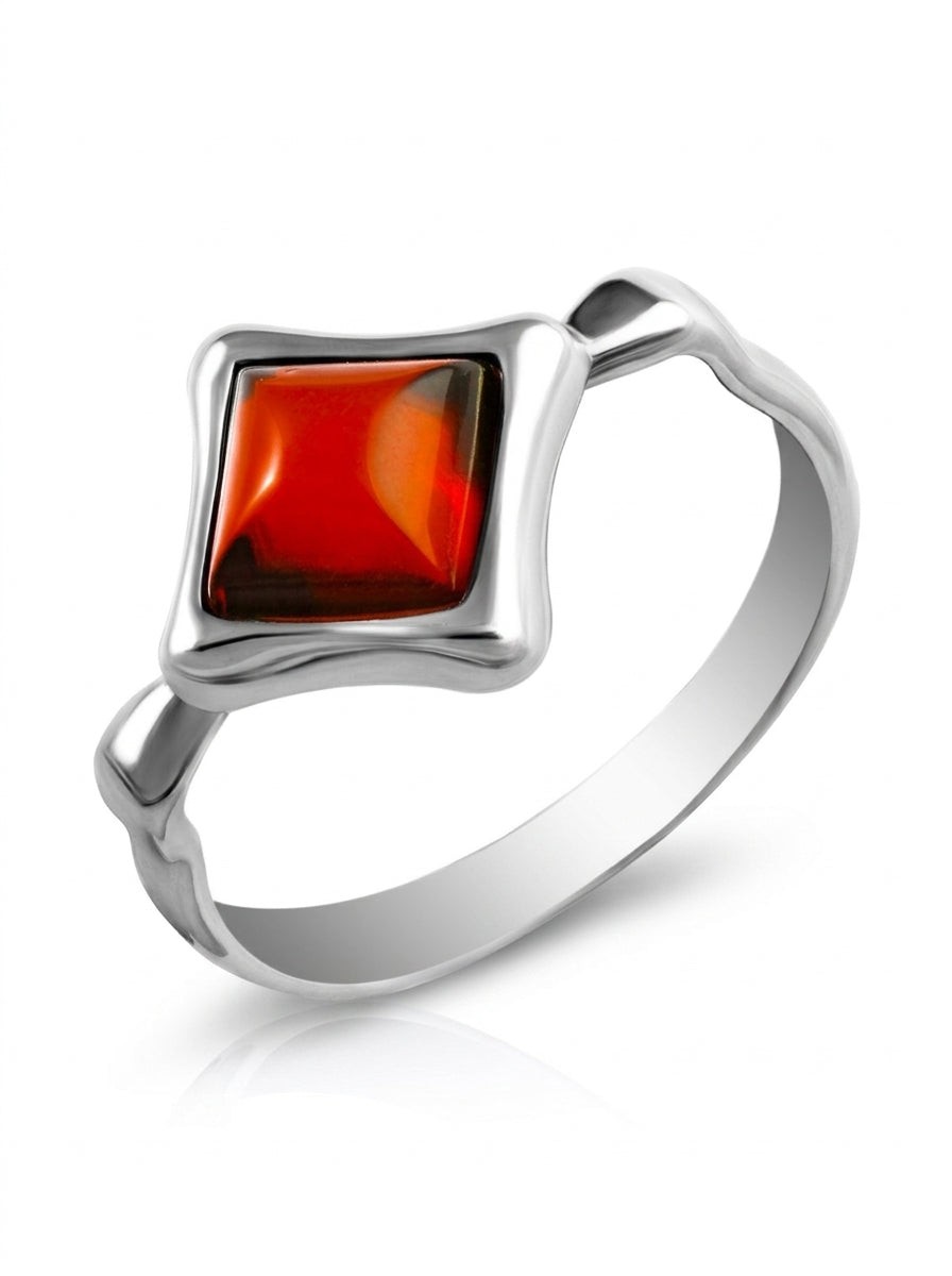 Square Cognac Amber Silver Ring — DARVIN (Pre-Order)