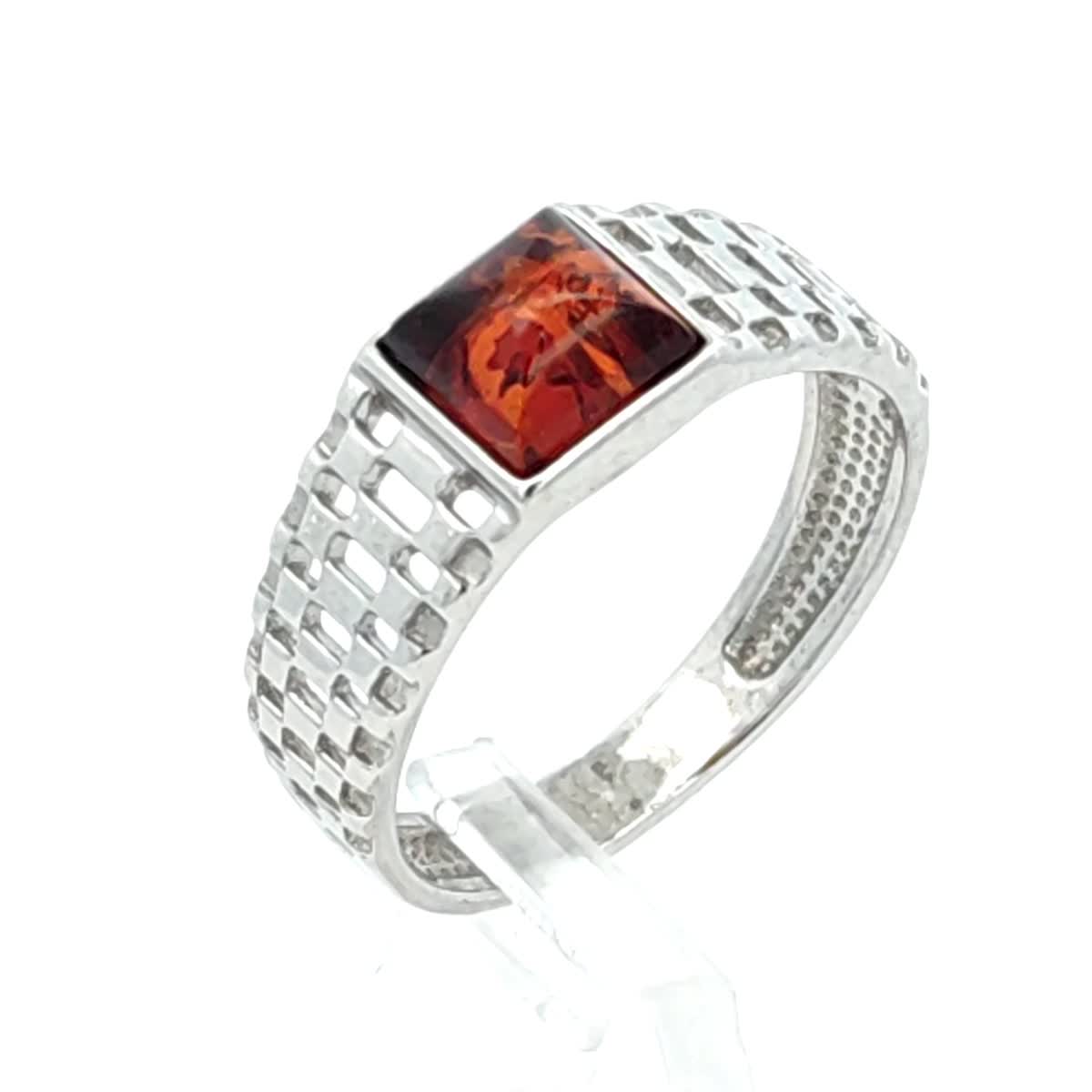Square Cognac Amber Silver Ring — DARVIN (Pre-Order)
