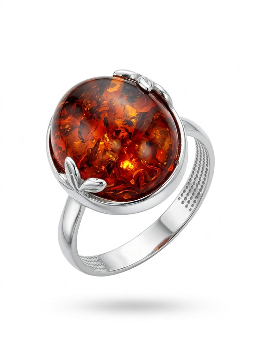 Oval Cognac Amber Silver Ring — DARVIN (Pre-Order)
