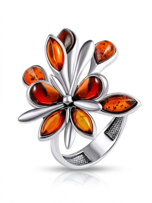Marquise Cognac Amber Silver Ring — DARVIN (Pre-Order)