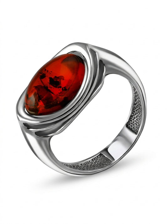 Oval Cognac Amber Silver Ring — DARVIN (Pre-Order)