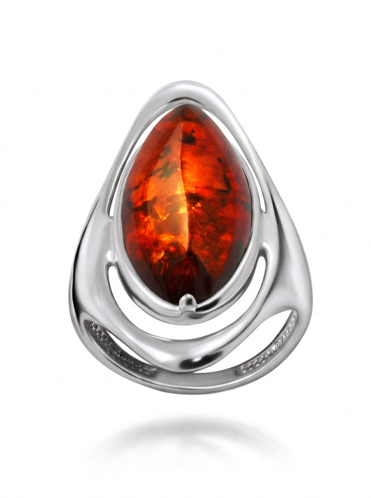 Oval Cognac Amber Silver Ring — DARVIN (Pre-Order)