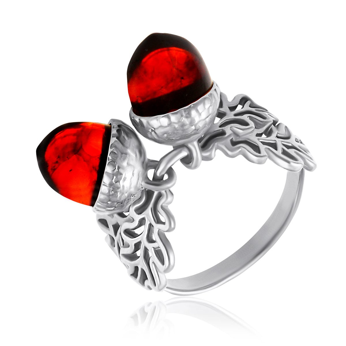 Acorn Cognac Amber Silver Ring — DARVIN (Pre-Order)