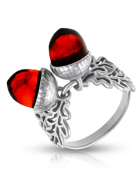Acorn Cognac Amber Silver Ring — DARVIN (Pre-Order)