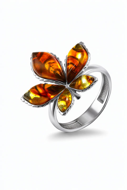 Chestnut Cognac Amber Silver Ring — DARVIN