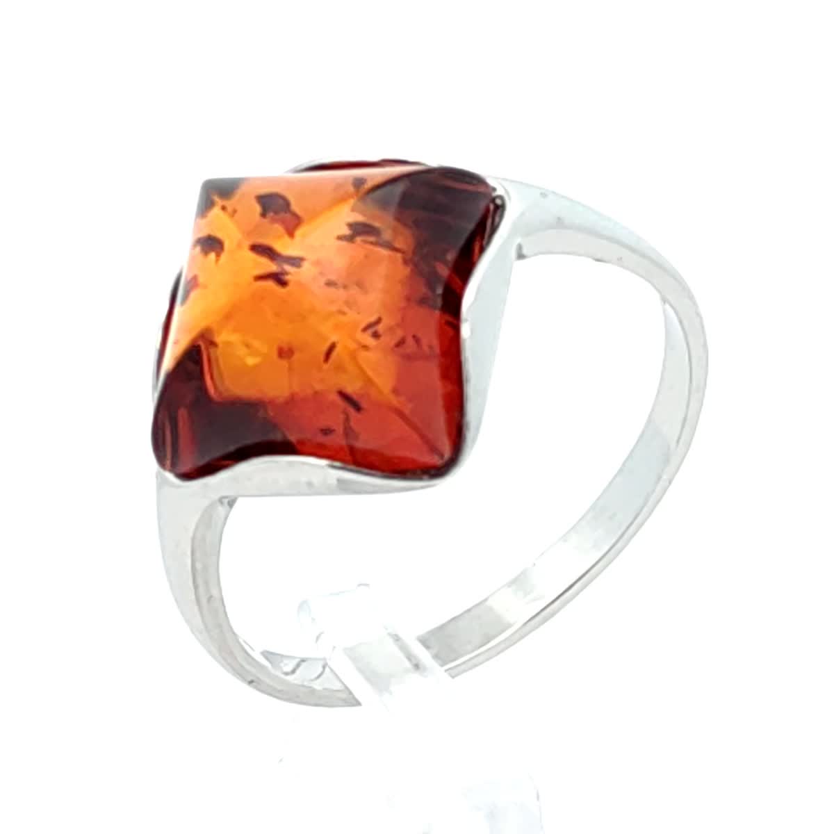 Square Cognac Amber Silver Ring — DARVIN (Pre-Order)