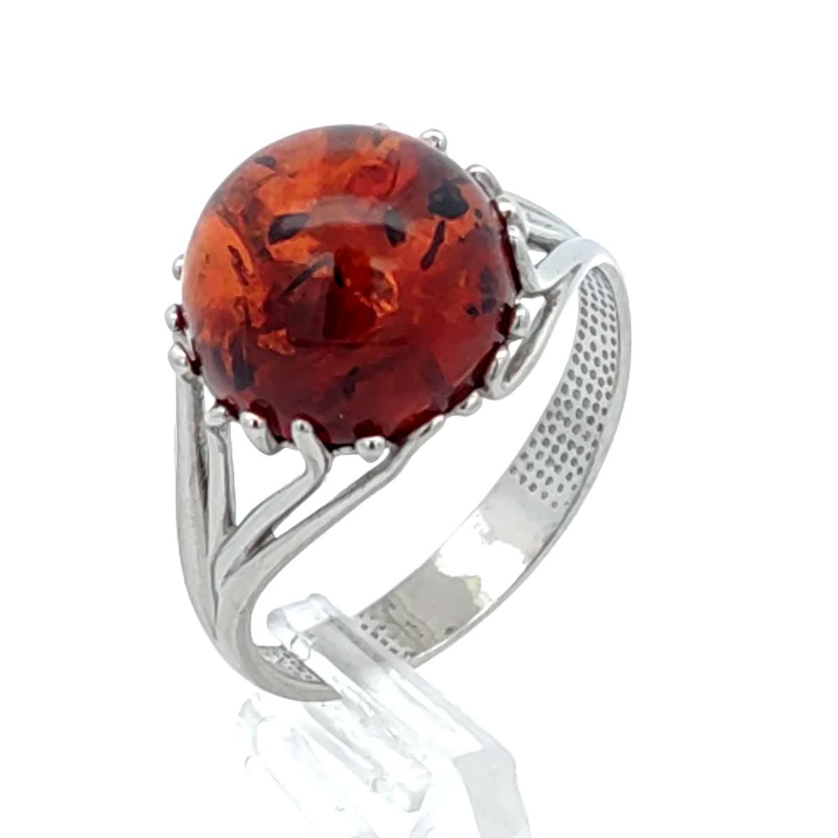 Round Cognac Amber Silver Ring — DARVIN (Pre-Order)
