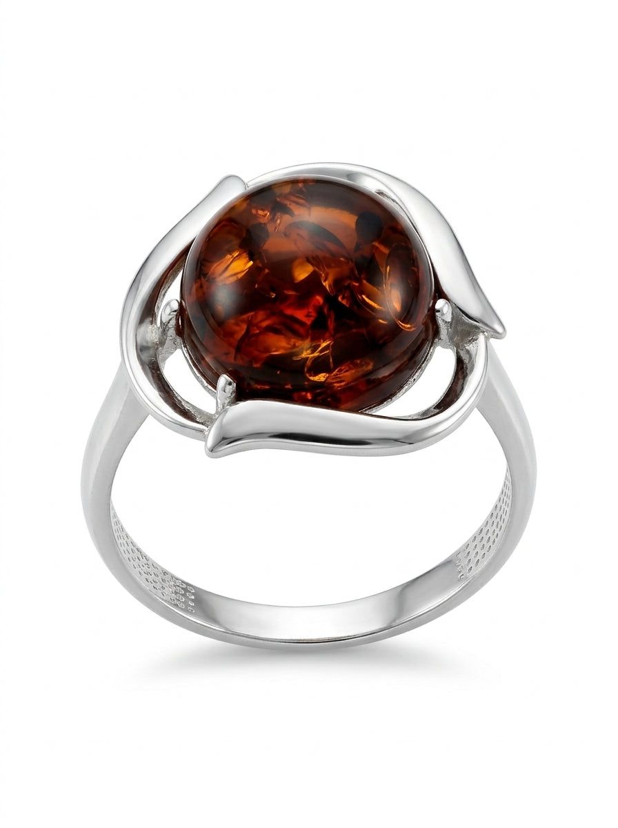 Round Cognac Amber Silver Ring — DARVIN (Pre-Order)