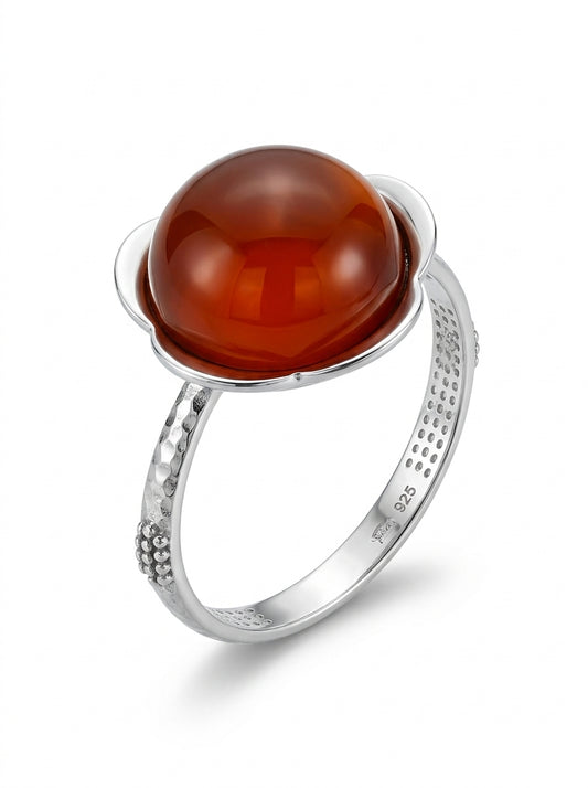 Round Cognac Amber Silver Ring — DARVIN (Pre-Order)