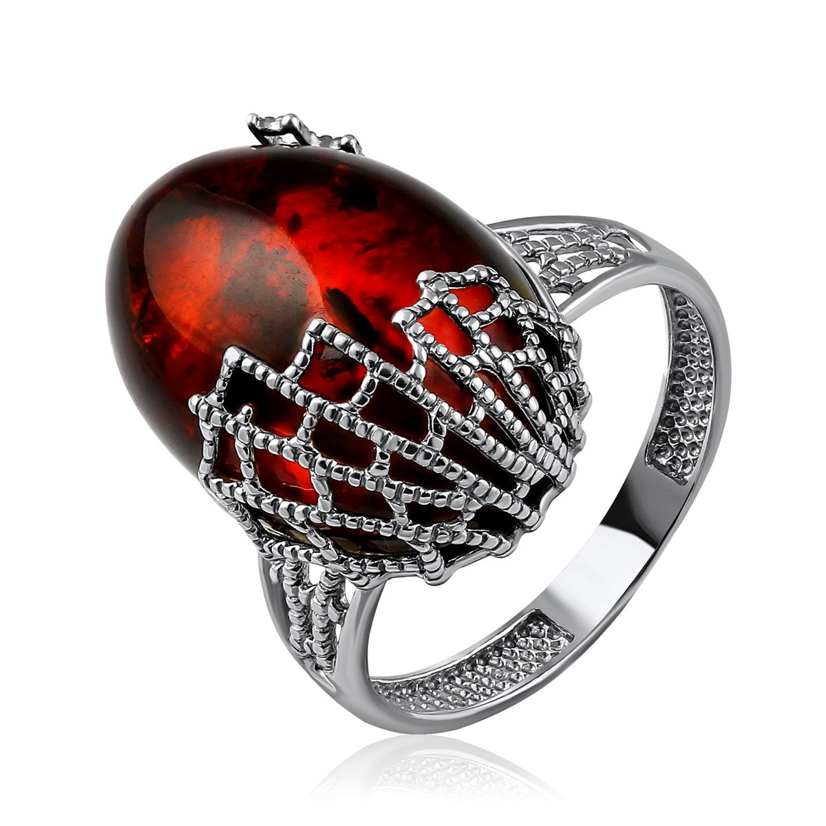 Oval Cognac Amber Silver Ring — DARVIN (Pre-Order)