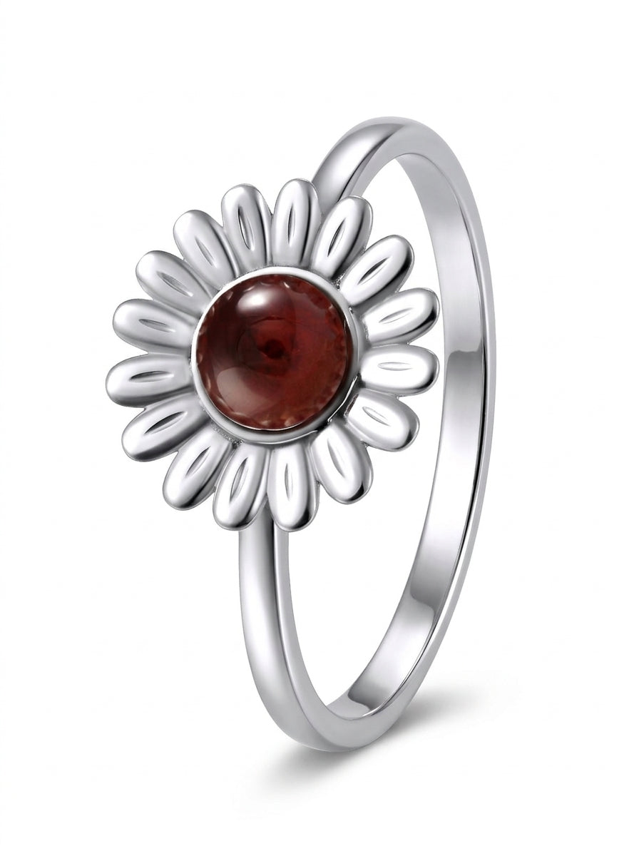 Round Cognac Amber Silver Ring — DARVIN (Pre-Order)