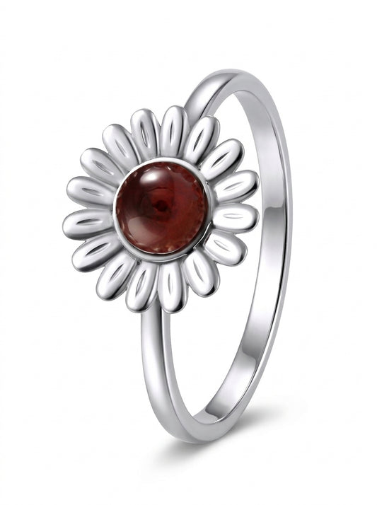 Round Cognac Amber Silver Ring — DARVIN (Pre-Order)