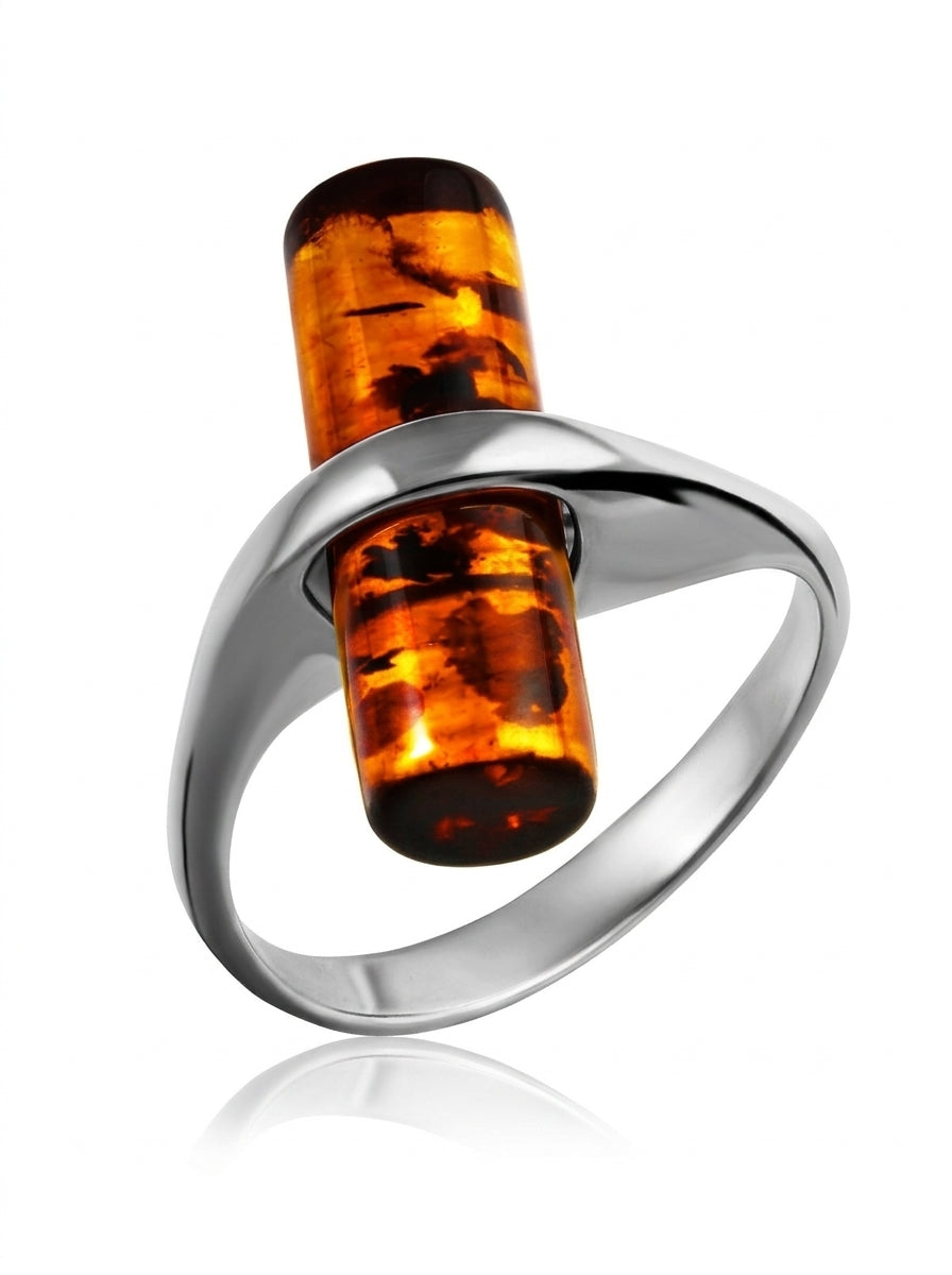 Cognac Amber Silver Ring — DARVIN (Pre-Order)