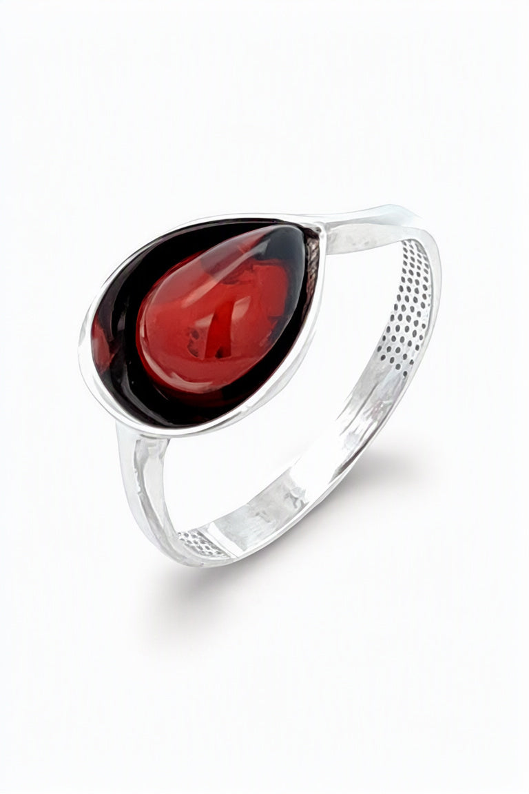 Teardrop Cognac Amber Silver Ring — DARVIN (Pre-Order)