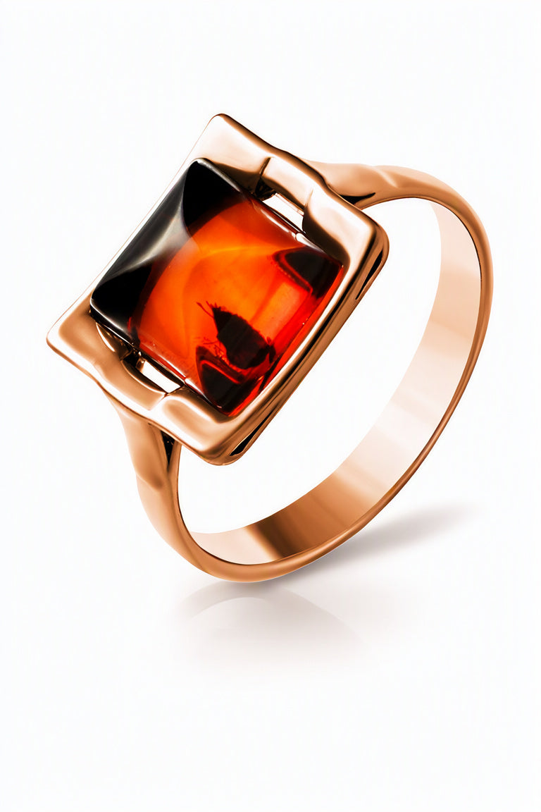 Square Cognac Amber Silver Ring — DARVIN (Pre-Order)
