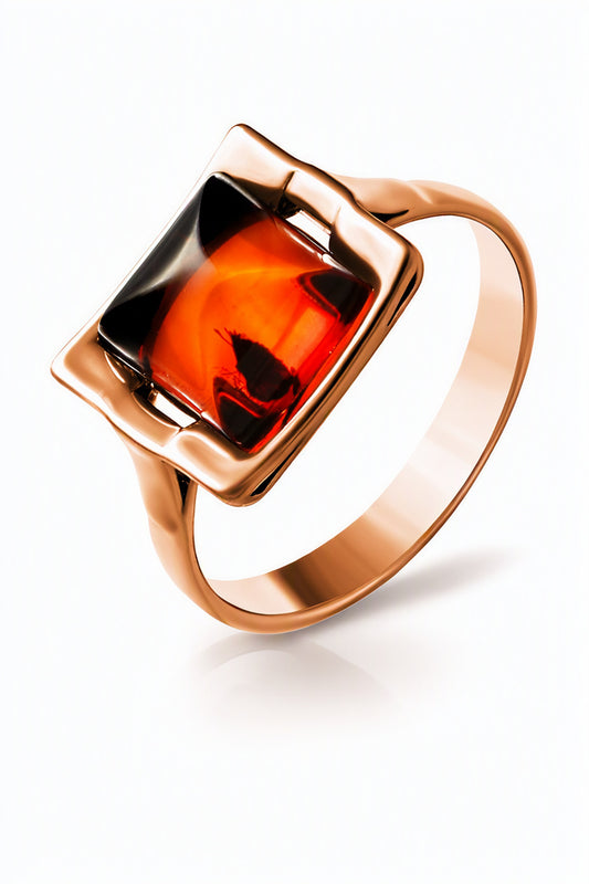 Square Cognac Amber Silver Ring — DARVIN (Pre-Order)