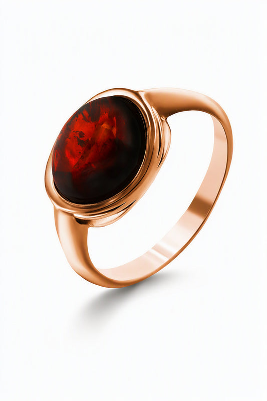 Oval Cognac Amber Silver Ring — DARVIN (Pre-Order)
