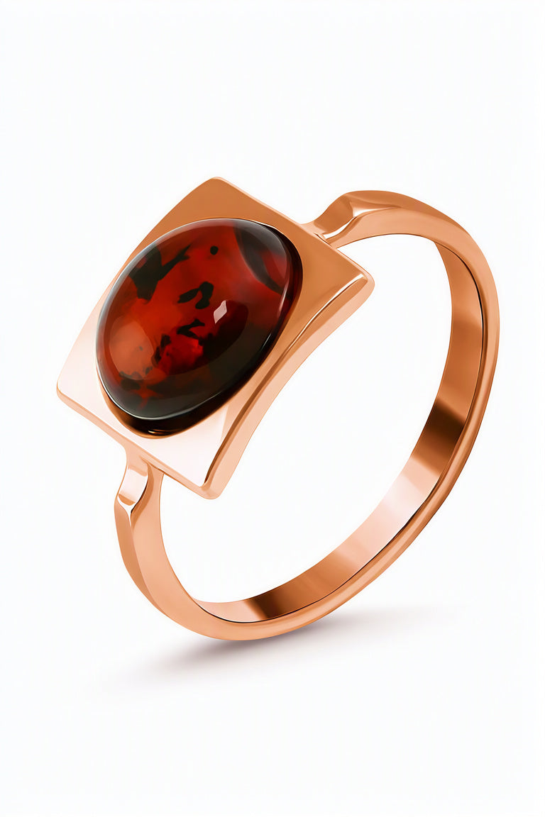 Oval Cognac Amber Silver Ring — DARVIN (Pre-Order)